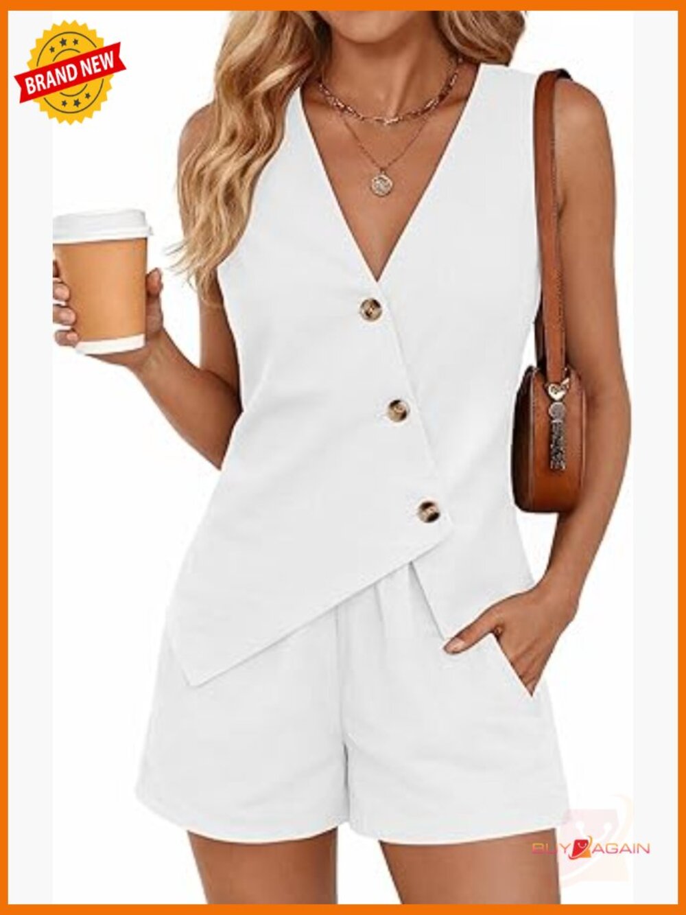 Women's Linen 2 Piece Set Vest Top & Shorts Casual Summer Outfit